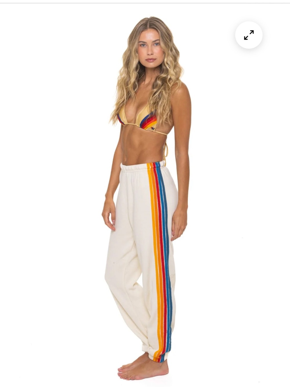 Aviator Nation Cream Track Pants with Rainbow Side Stripes